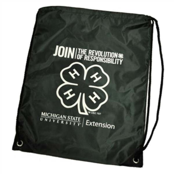 Photo of black drawstring bag.