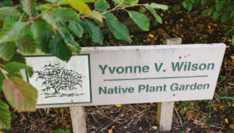 Photo of the sign for the Yvonne V. Wilson Native Plant Garden.