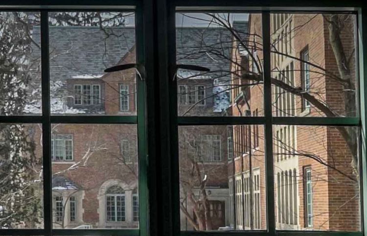 Window view of MSU campus building