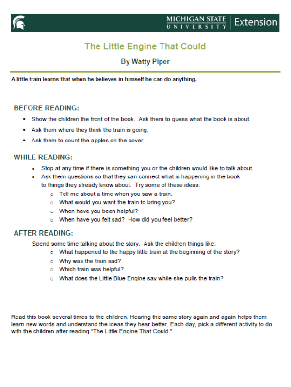 The Little Engine That Could Family Book Sheet - Child & Family Development