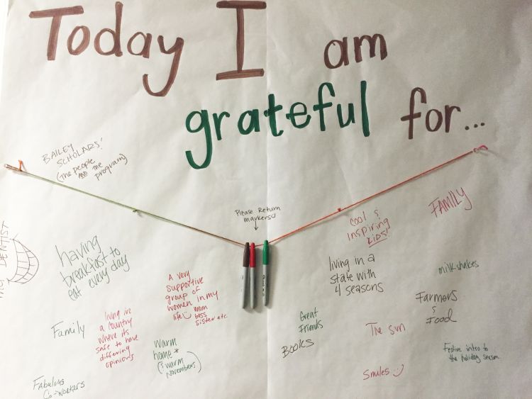 Here's an example of a gratitude wall in a MSU Extension office on campus.