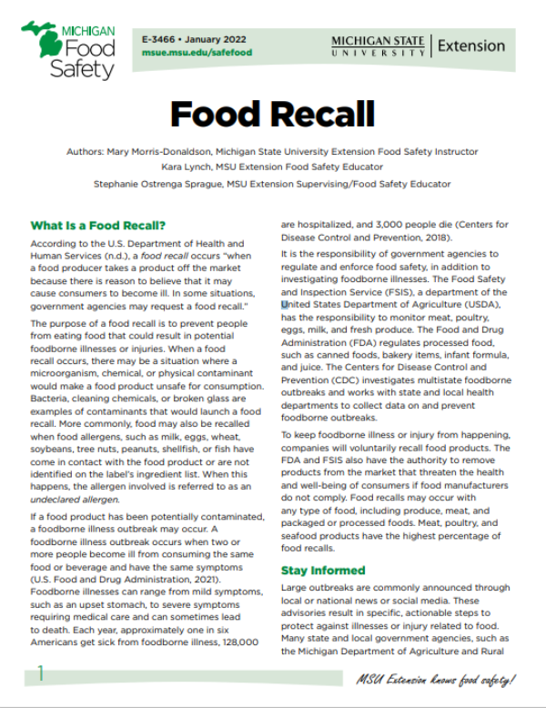 Picture of Food Recall Fact Sheet