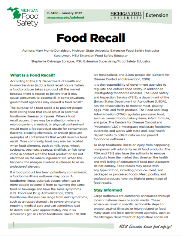 Food Recall Safe Food And Water