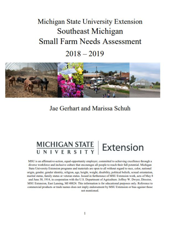 Southeast Michigan Small Farm Needs Assessment cover page.