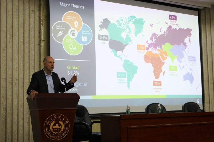 Steven Hanson, MSU associate provost and dean of International Studies and Programs, spoke at  Nanjing Agricultural University in China about the dual-degree agreement.
