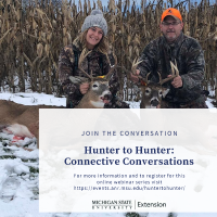 Father and daughter duo holding their deer harvest with the event information included.