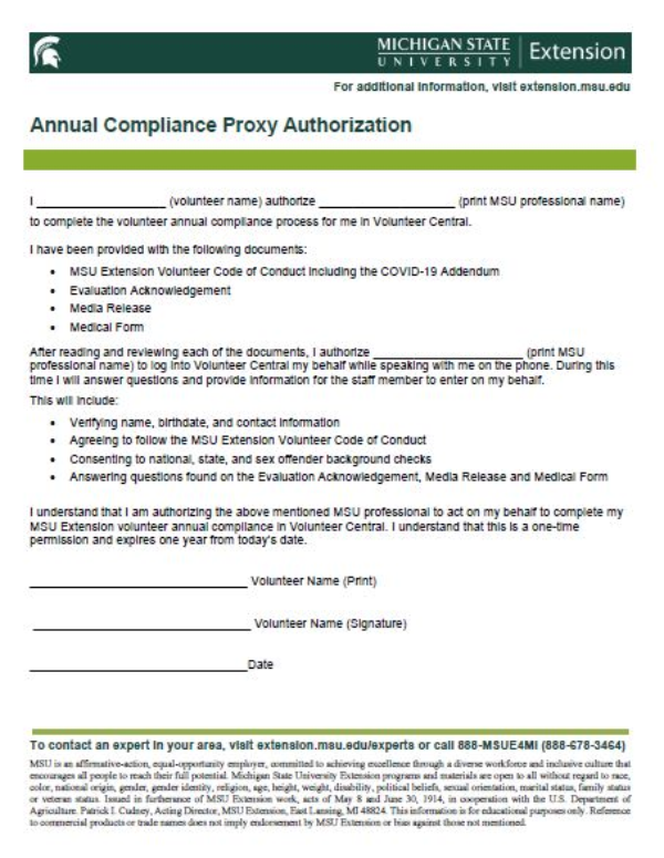 Thumbnail of the Annual Compliance Proxy Authorization form.