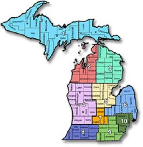 Map of prosperity regions across the state of Michigan.