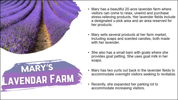 powerpoint presentation slide featuring mars lavendar farm