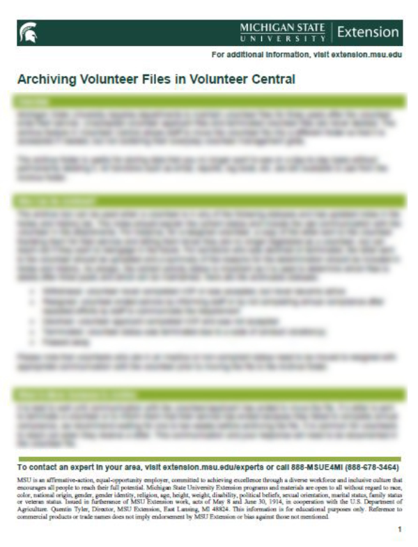Thumbnail of the Archiving Volunteer Files in Volunteer Central document.