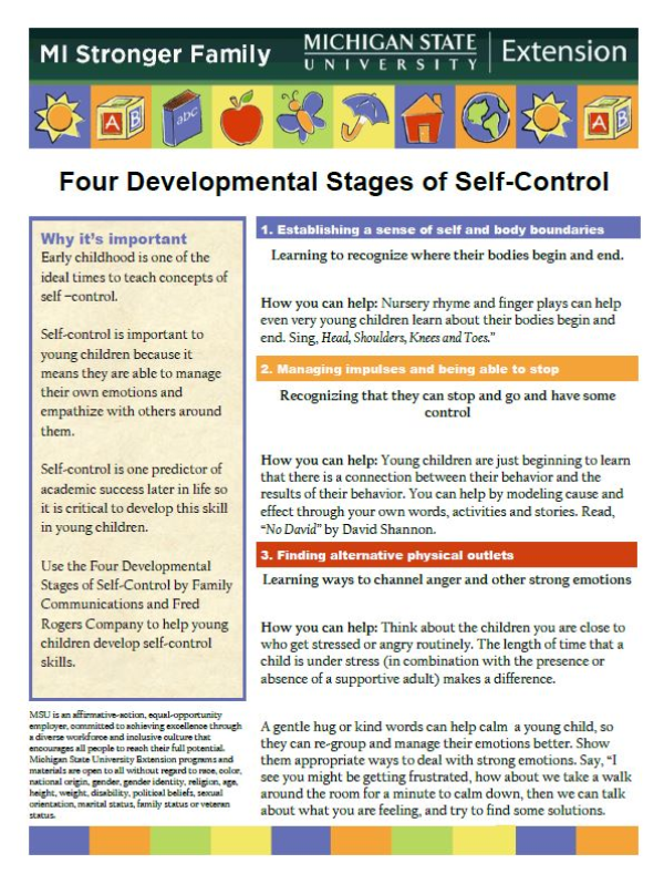 Four Developmental States Of Self Control Fact Sheet Early