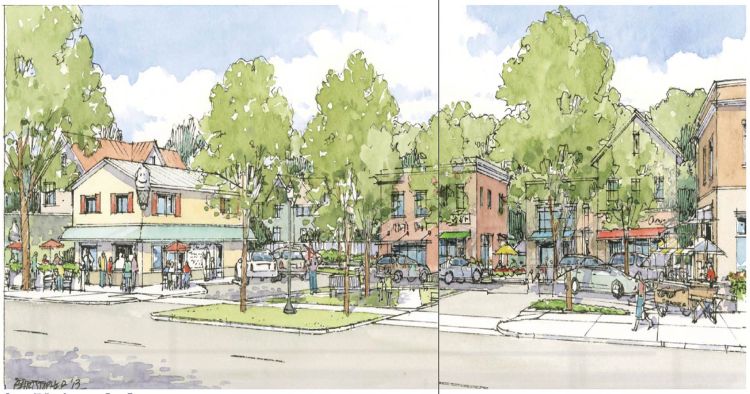 Rendering of a new pocket park on Third Street, City of Marquette’s Third Street Corridor Sustainable Development Plan 