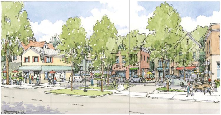 Rendering of a new pocket park on Third Street, City of Marquette’s Third Street Corridor Sustainable Development Plan 