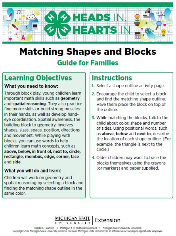 Matching Shapes and Blocks cover page.