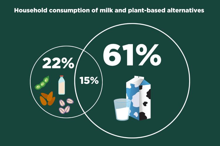 A Venn Diagram that shows milk drinkers, plant-based alternative drinkers, and those who drink both.