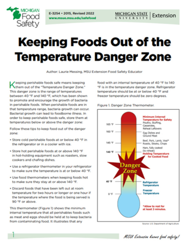 Keeping Foods Out of the Temperature Danger Zone (E3254) - Safe