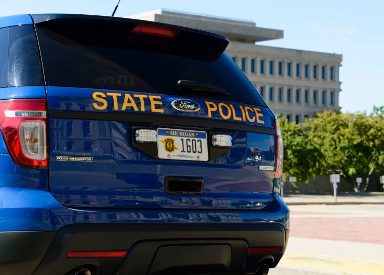 Back of a Michigan state police car