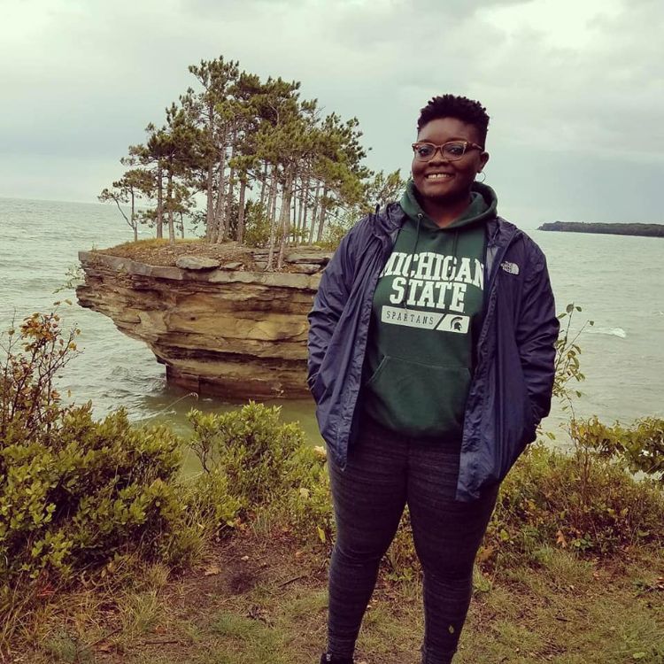 Stephanie Onwenu visits Turnip Rock in Port Austin, Michigan.