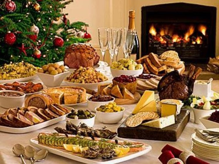 A table filled with holiday foods.