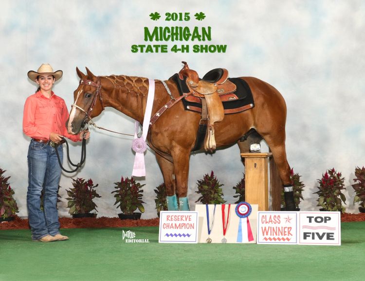 Brianna Tramelli of Lenawee County has many reasons to smile after having a very successful 2015 State 4-H Horse Show! Photo by Don Trout Photography