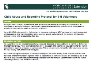 Child Abuse and Reporting Protocol for 4-H Volunteers