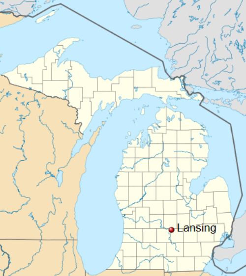 Map of Michigan with Lansing indicated.