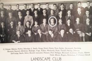 Old black and white photo of the Landscape club members, including Professor Charles Halligan.