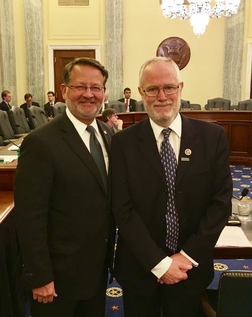 Sen. Gary Peters (left) and Dr. Michael Jones at the Oct. 24, 2017, Congressional Hearing. Photo: Jacob Courville | Michigan State University