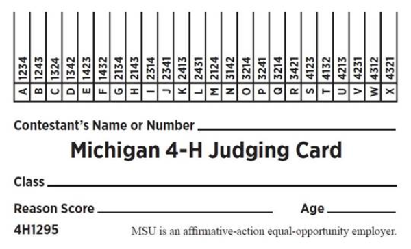 Michigan 4H Judging Card 4H1295