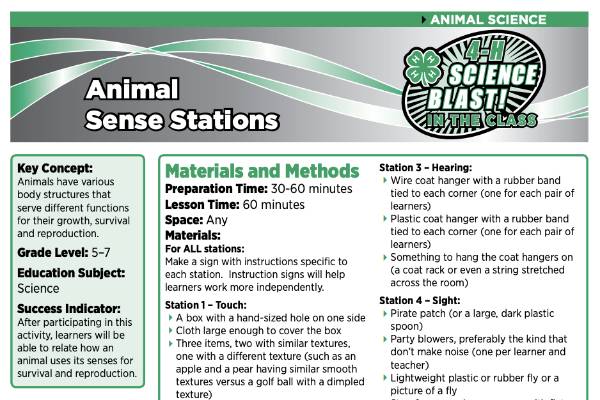 4-H Science Blast in the Class: Animal Sense Stations - 4-H Science Blast  in the Class