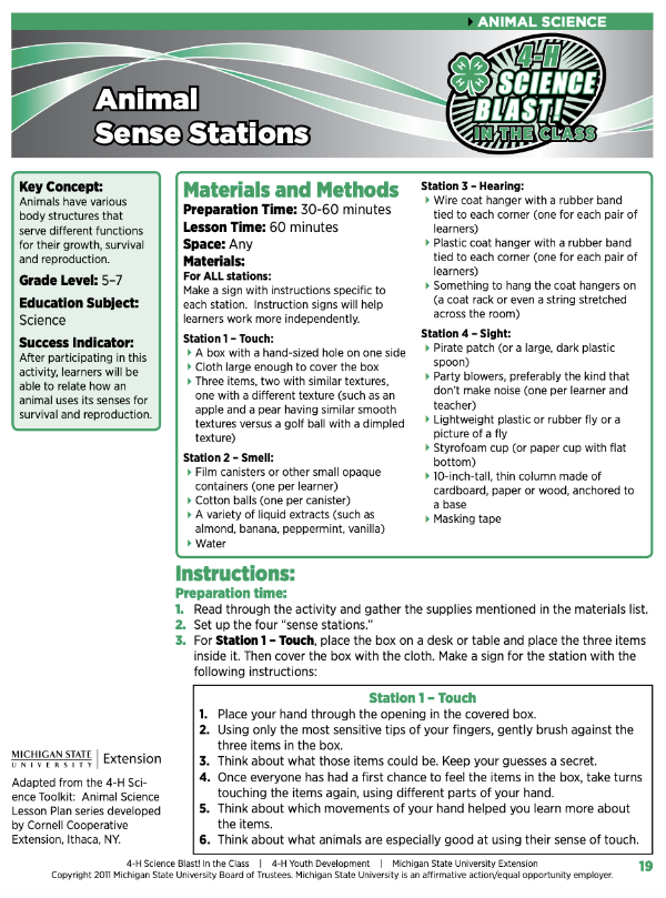 4-H Science Blast in the Class: Animal Sense Stations - 4-H Science Blast  in the Class