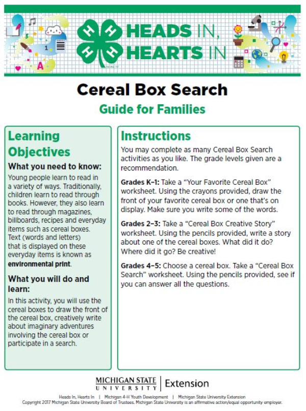 Cereal Box Search cover page.