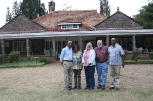 Carter Catlin Jr., Alma Catlin, Becky Leefers, Larry Leefers and Albert Mwangi at the Karen Blixen Museum in Nairobi.
