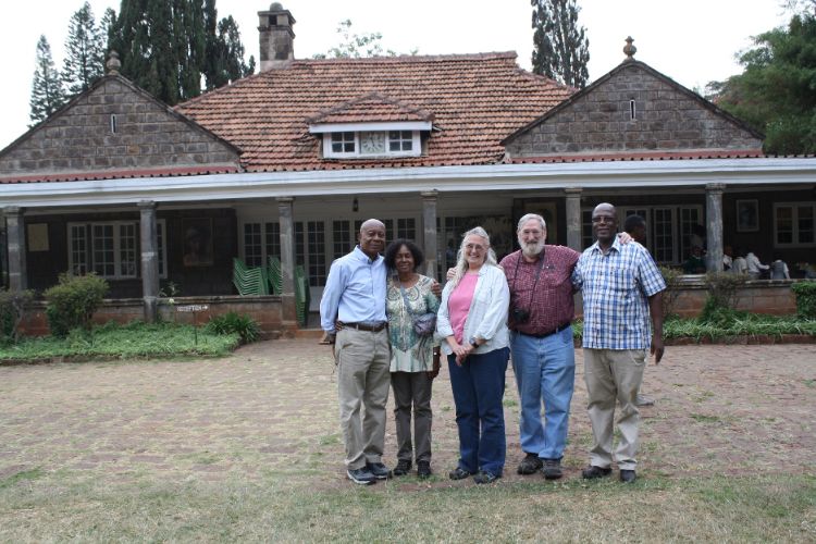 Carter Catlin Jr., Alma Catlin, Becky Leefers, Larry Leefers and Albert Mwangi at the Karen Blixen Museum in Nairobi.