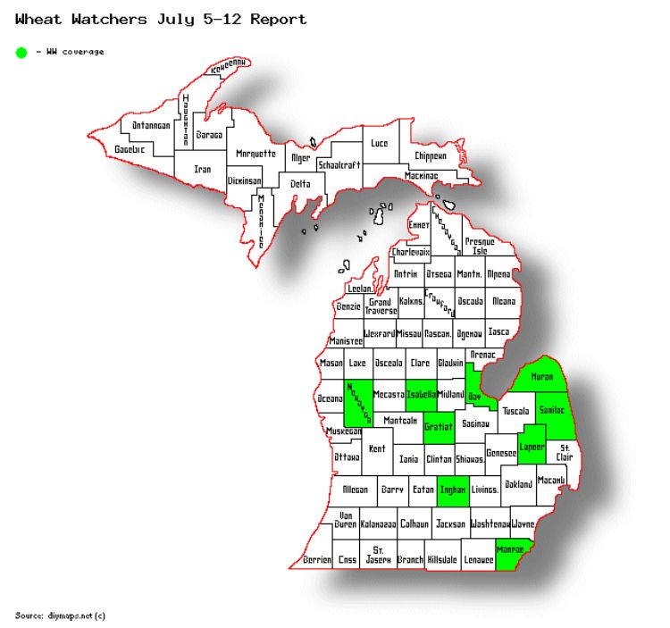 Map of Michigan with some counties highlighted in green.