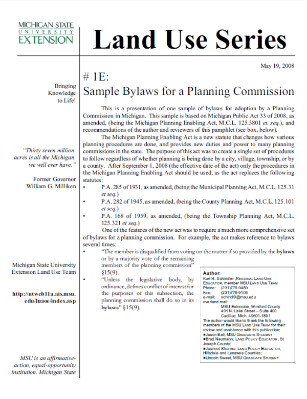Check List #1E: Sample bylaws for a planning commission ...