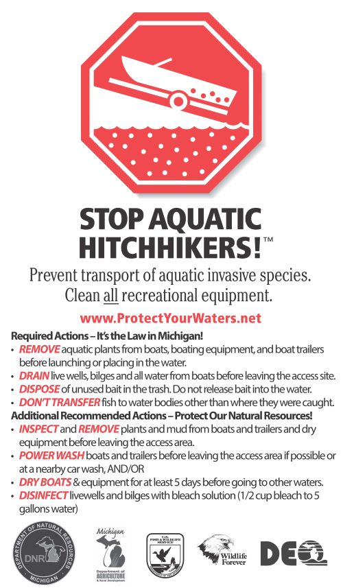 This winchpost sticker reminds boaters to take required and recommended actions to prevent the spread of invasive species.