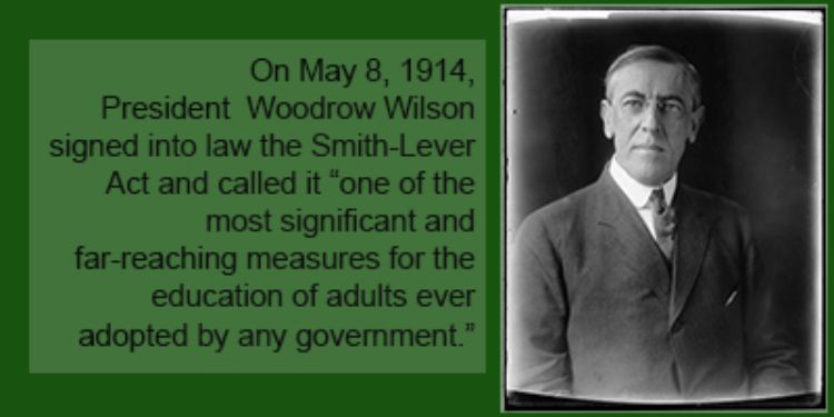 President Woodrow Wilson signed the innovative Smith-Lever Act which established the Cooperative Extension System. Photo credit: Harris & Ewing, Library of Congress. | MSU Extension