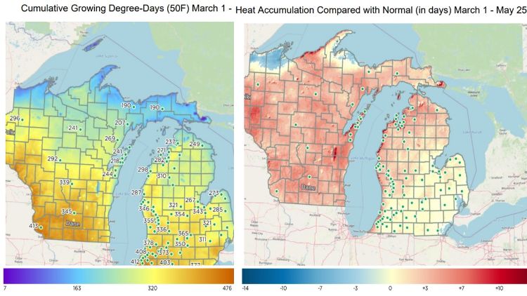 GDD maps of Michigan.