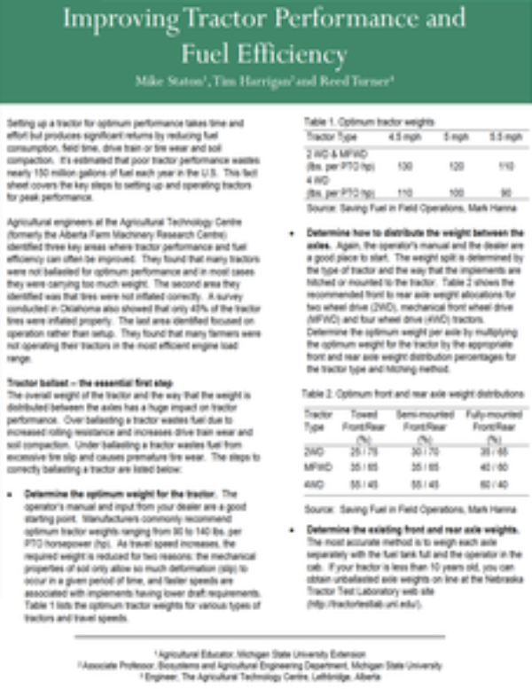 First page of Michael Staton's improving tractor performance.