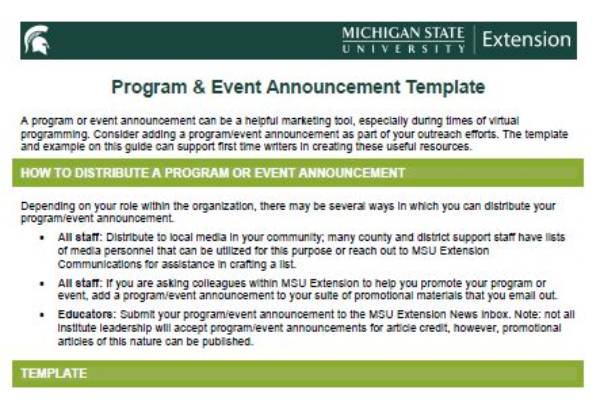 Program Event Announcement Template Organizational Development