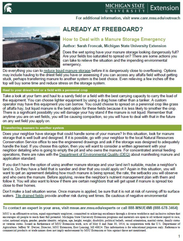 Already at Freeboard? How to Deal with a Manure Storage Emergency cover page.