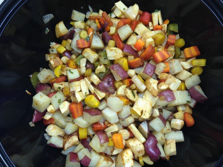 Vegetables cut and spiced for roasting at a Making Michigan Recipes Work class.