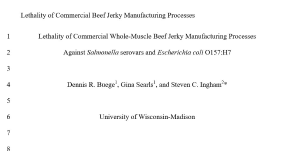 Lethality of Commercial Beef Jerky Manufacturing Processes