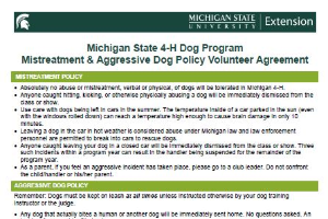 Michigan State 4-H Dog Program Mistreatment & Aggressive Dog Policy Volunteer Agreement