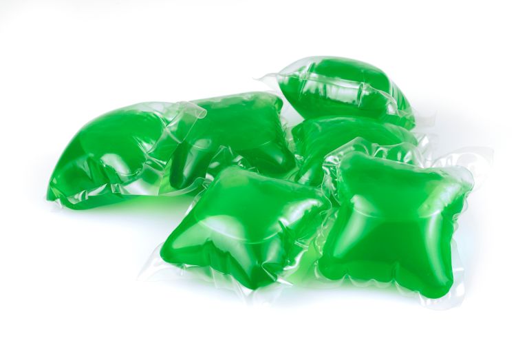 Colorful laundry detergent packets.
