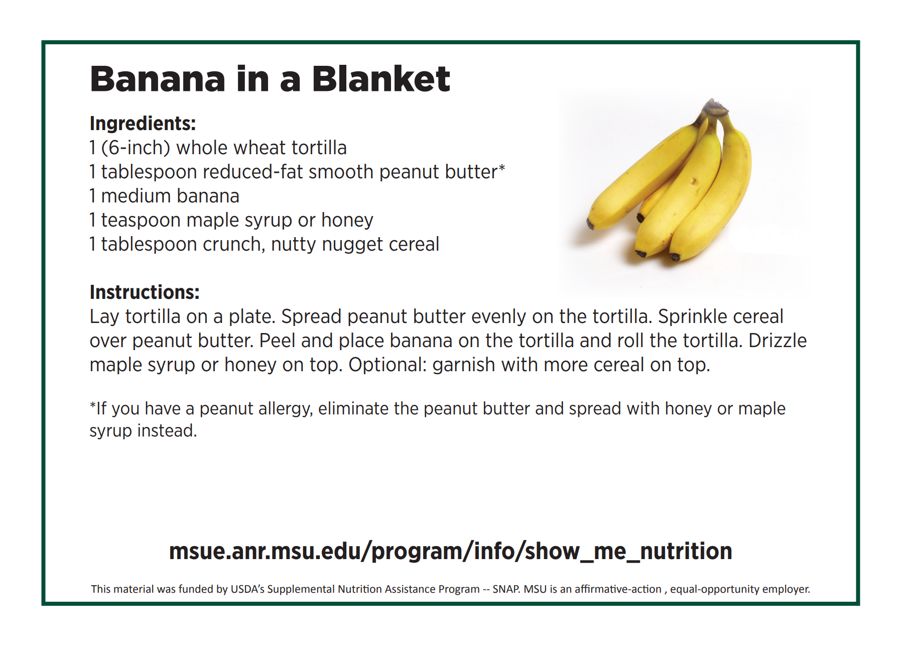 Banana in a Blanket recipe card
