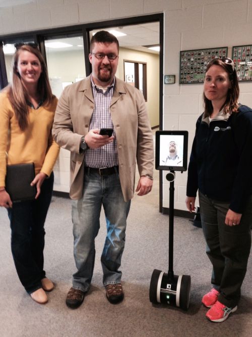 Testing out the new “Double Telepresence” mobile robot