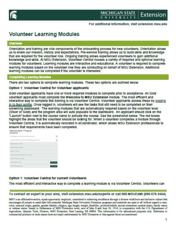 Thumbnail of the Volunteer Learning Modules document.