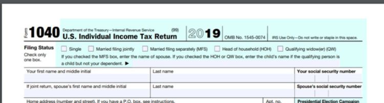 The top part of tax return page